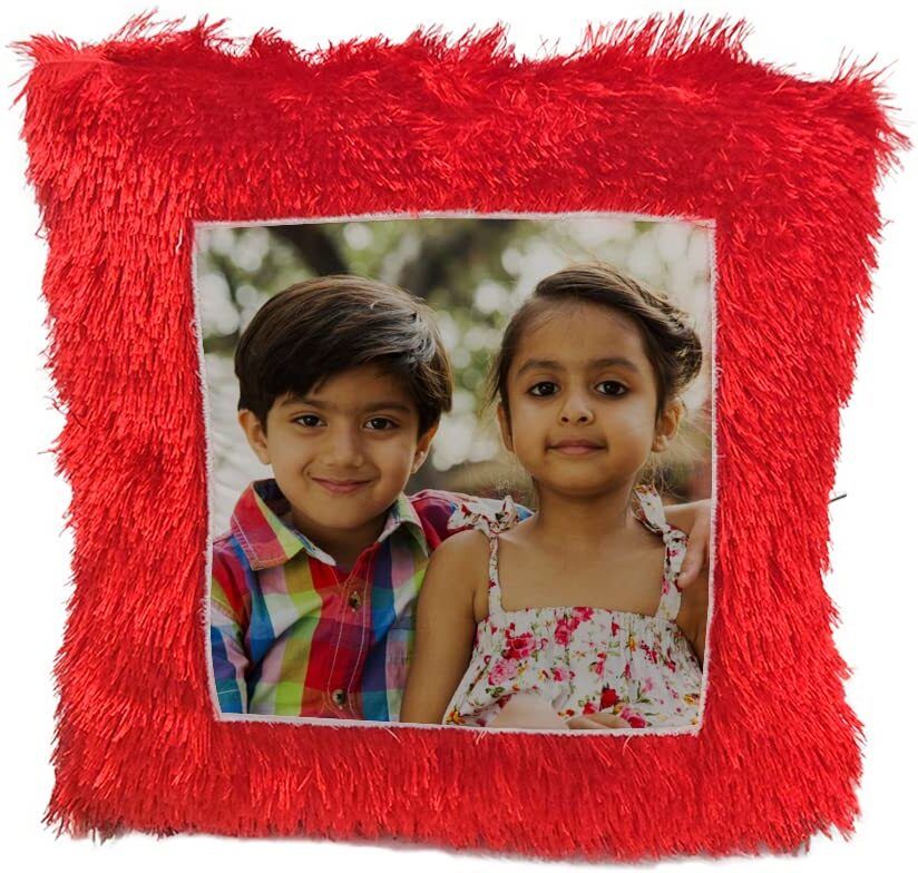 SMR Kart Fur Cushion Cover (35 × 35 cm, Red)