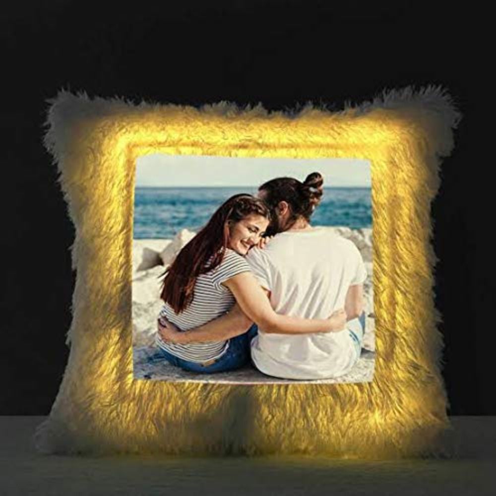 SMR Kart  Squre Fur Led Cushion Cover (40 × 40 cm, White) thumbnail 2