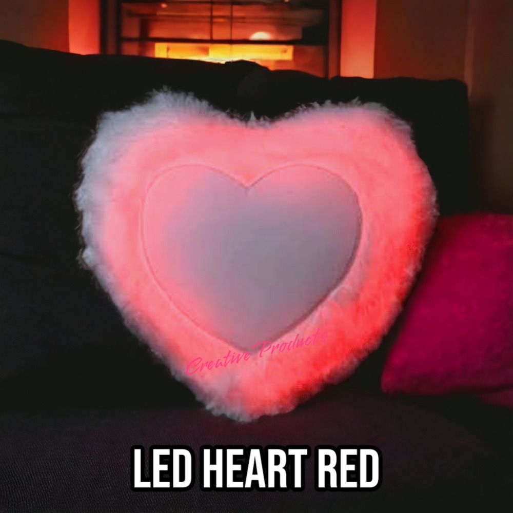 SMR Kart  Fur Pink LED Heart Cushion Cover (16 × 16 cm, White)