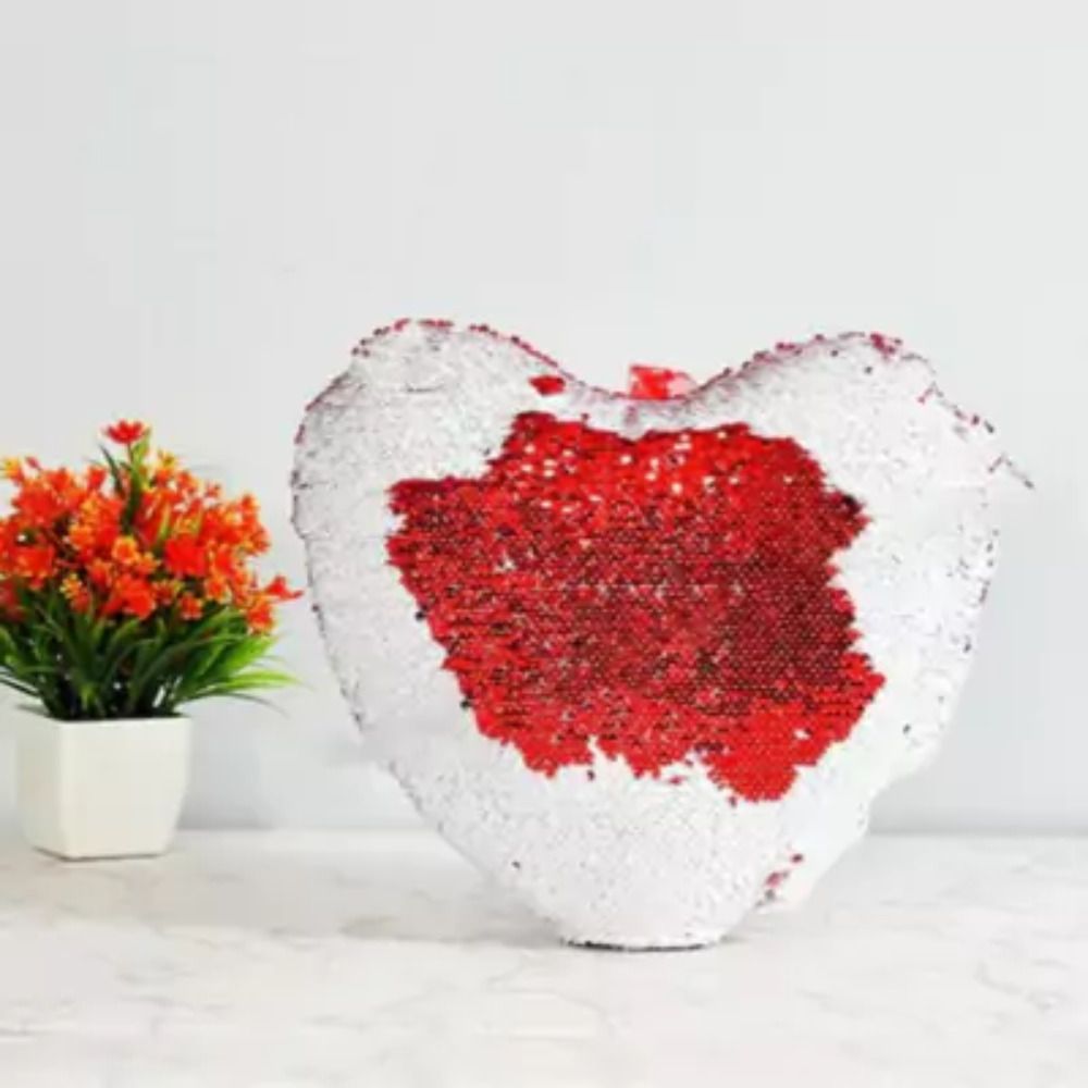 SMR Kart  Magic Sequin Heart Cushion Cover (Red & White) thumbnail 3