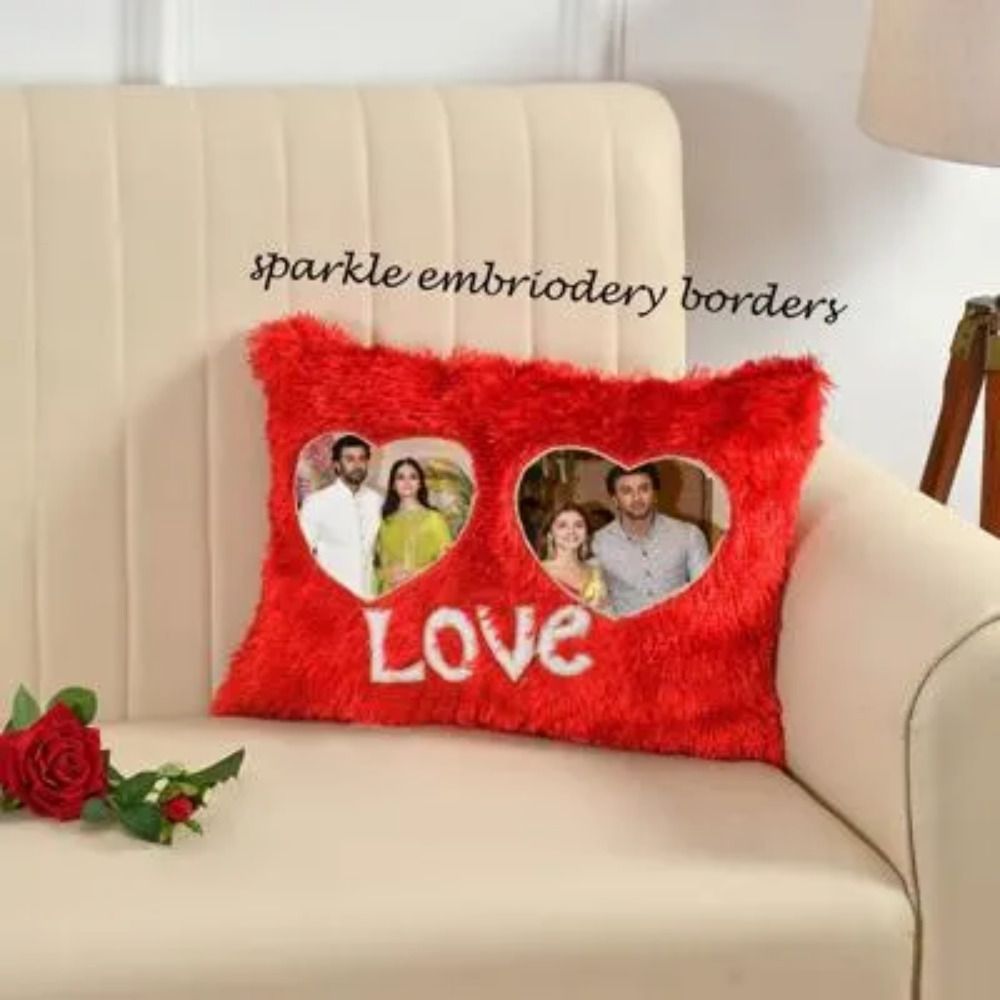 SMR Kart  Fur Cushion Cover (16 × 20 cm, Red) thumbnail 2