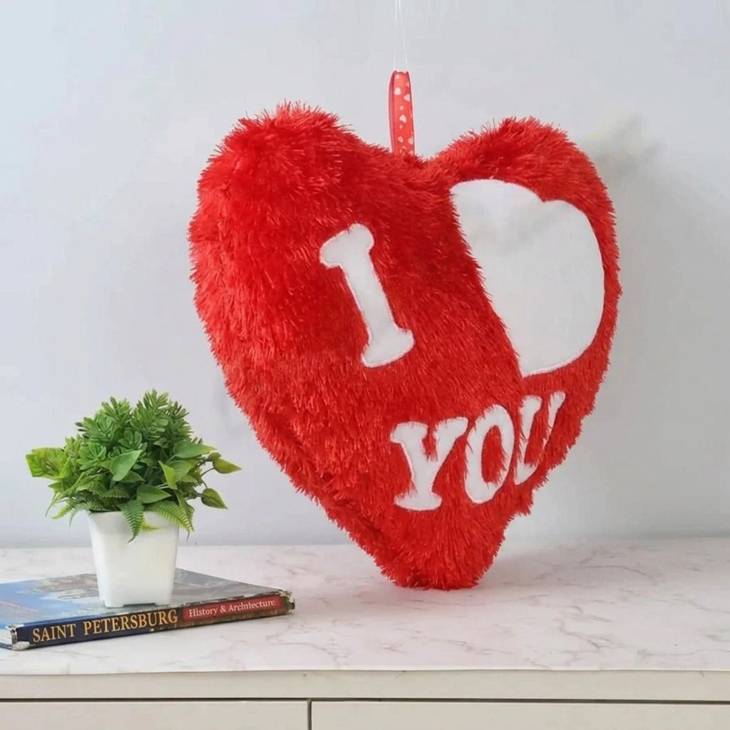 SMR Kart Fur Heart Cushion (20 × 20 cm, Red) thumbnail 2