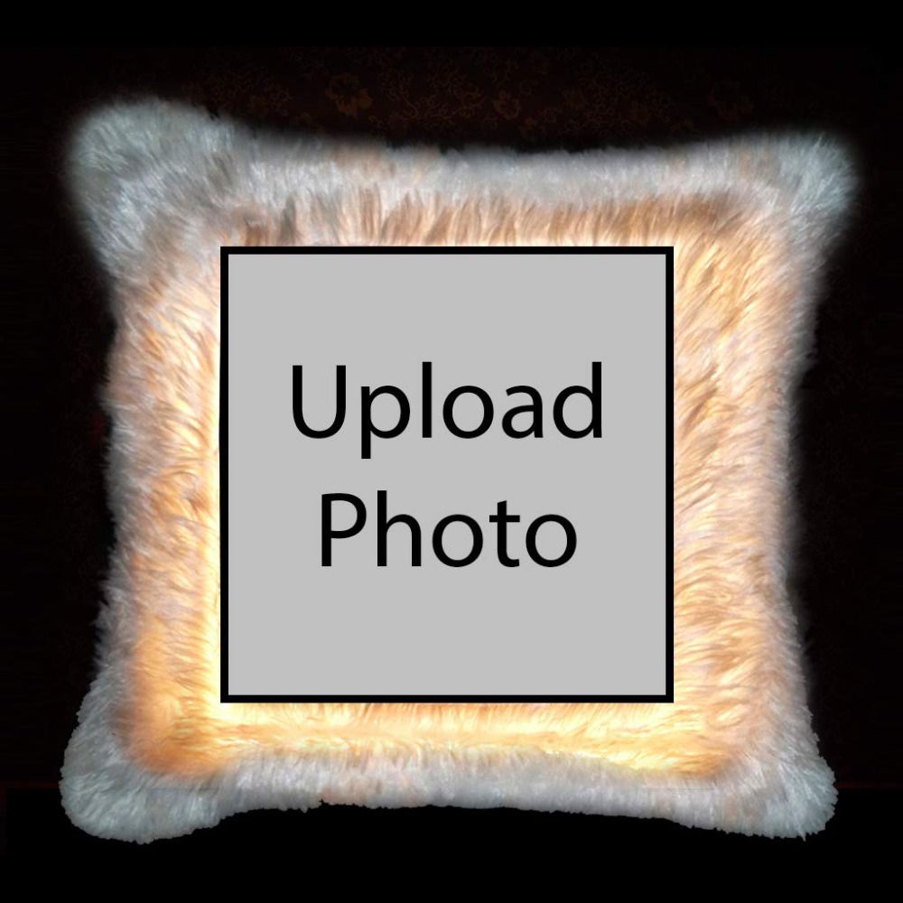SMR Kart  Squre Fur Led Cushion Cover (40 × 40 cm, White) thumbnail 3